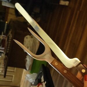 Vintage Vernco Carving 12" Knife & 5" Fork Stainless Steel  Set of 2